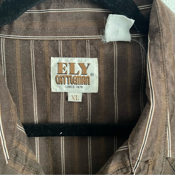 Ely Cattleman men’s vintage pearl snap shirt brown with white stripes size XL - Picture 5 of 8
